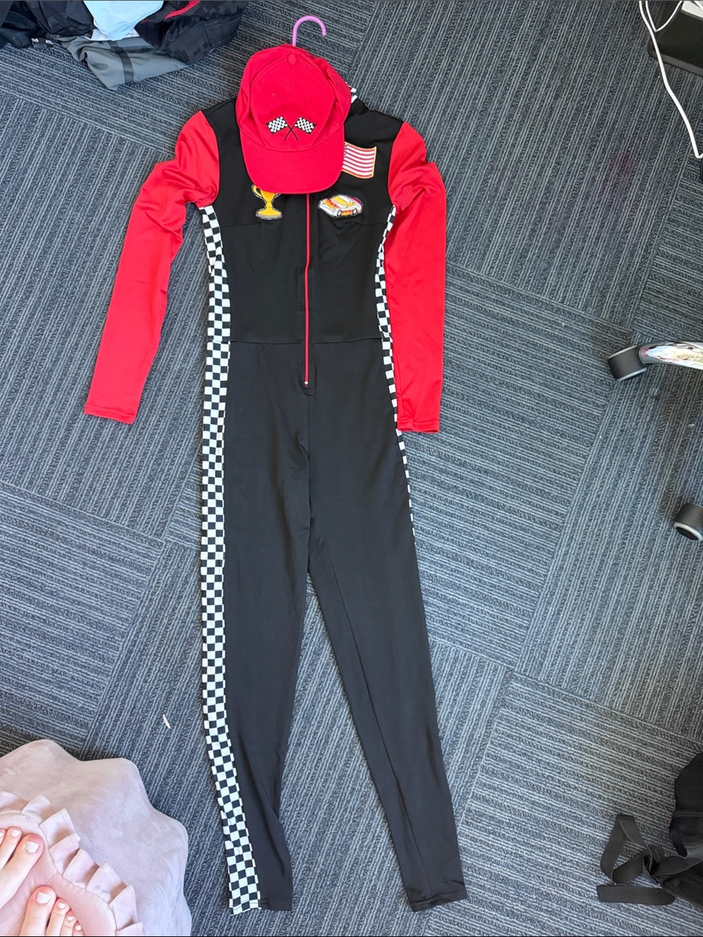 Spirit Halloween Adult Black and Red Racing One-Piece Costume